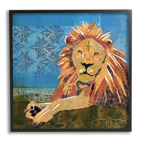 Stupell Industries Safari Lion Abstract Shape Collage Blue Orange Framed Wall Art
